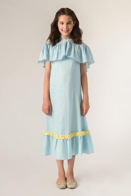 Buy Littleens Blue Handloom , Embroidery Organic Dress Online at Aza Fashions Buy_Littleens_Blue Handloom , Embroidery Organic Dress _Online_at_Aza_Fashions