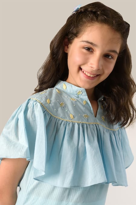 Shop Littleens Blue Handloom , Embroidery Organic Dress Online at Aza Fashions Shop_Littleens_Blue Handloom , Embroidery Organic Dress _Online_at_Aza_Fashions