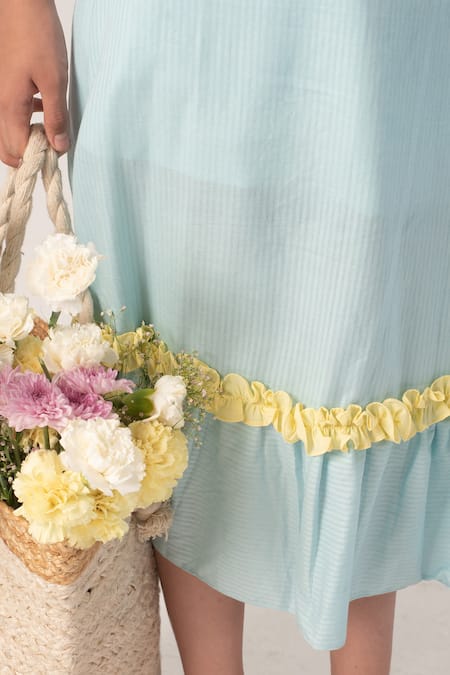 Littleens Blue Handloom , Embroidery Organic Dress at Aza Fashions Littleens_Blue Handloom , Embroidery Organic Dress _at_Aza_Fashions