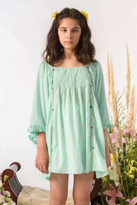 Littleens Green Cotton Bows Organic Dress 