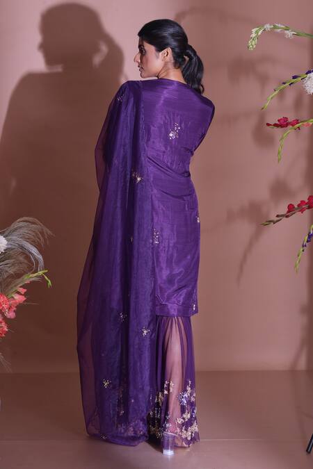 Shop_Garo_Purple Silk Kurta Gharara Set_at_Aza_Fashions