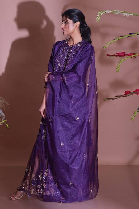 Buy_Garo_Purple Silk Kurta Gharara Set_Online_at_Aza_Fashions
