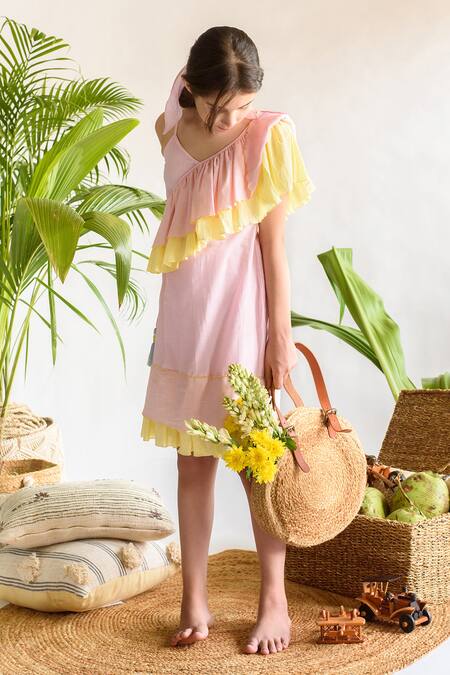 Shop Littleens Pink Cotton Organic Dress Online at Aza Fashions Shop_Littleens_Pink Cotton Organic Dress _Online_at_Aza_Fashions