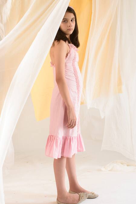 Buy Littleens Peach Organza, Cotton Halter Neck Dress Online at Aza Fashions Buy_Littleens_Peach Organza, Cotton Halter Neck Dress _Online_at_Aza_Fashions