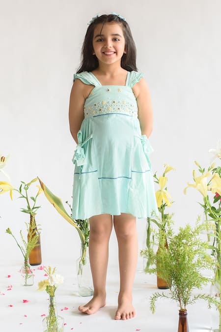 Littleens Blue Handloom , Embroidery A-line Dress 