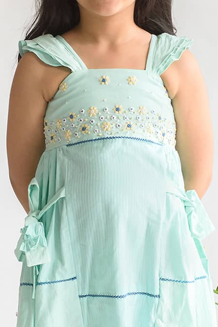 Littleens Blue Handloom , Embroidery A-line Dress at Aza Fashions Littleens_Blue Handloom , Embroidery A-line Dress _at_Aza_Fashions