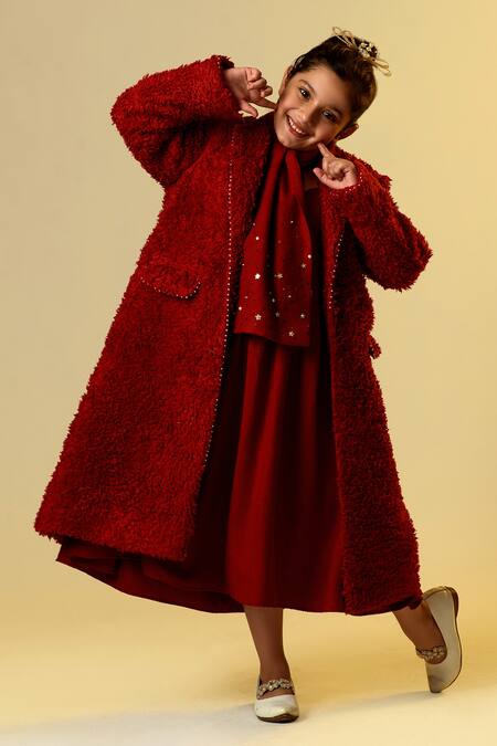 Buy Littleens Maroon Wool Pearls, Embroidery Embellished Coat And Pleated Dress Online at Aza Fashions Buy_Littleens_Maroon Wool Pearls, Embroidery Embellished Coat And Pleated Dress _Online_at_Aza_Fashions