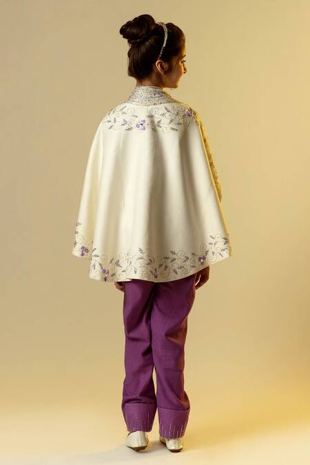 Shop_Littleens_Purple Wool Beads, Embroidery Embellished Jumpsuit With Cape _at_Aza_Fashions