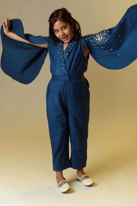 Littleens Blue Wool Sequins Embellished Jumpsuit Online at Aza Fashions Littleens_Blue Wool Sequins Embellished Jumpsuit _Online_at_Aza_Fashions
