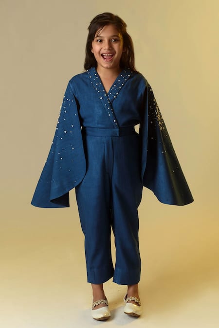 Buy Littleens Blue Wool Sequins Embellished Jumpsuit Online at Aza Fashions Buy_Littleens_Blue Wool Sequins Embellished Jumpsuit _Online_at_Aza_Fashions