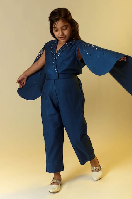 Shop Littleens Blue Wool Sequins Embellished Jumpsuit Online at Aza Fashions Shop_Littleens_Blue Wool Sequins Embellished Jumpsuit _Online_at_Aza_Fashions