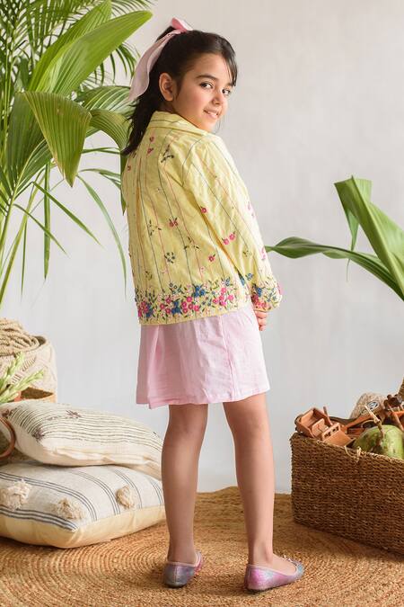 Buy_Littleens_Yellow Cotton Embroidery Organic Jacket _Online_at_Aza_Fashions