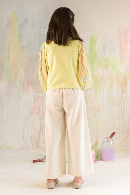 Shop_LITTLEENS_Yellow Handloom , Embroidery Jacket _at_Aza_Fashions