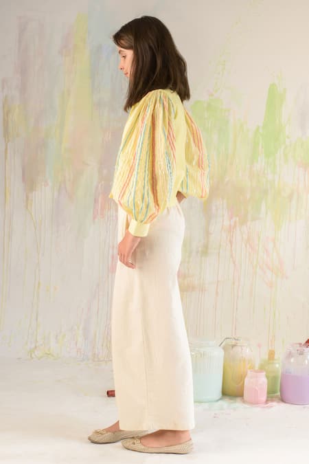 LITTLEENS_Yellow Handloom , Embroidery Jacket _Online_at_Aza_Fashions