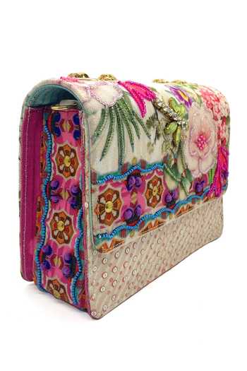 The Garnish Company_Pink Sequins, Embroidery Floral Print Sling Bag _Online_at_Aza_Fashions