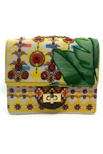 The Garnish Company Yellow Embroidery, Beads Sydney Printed Sling Bag Online at Aza Fashions The Garnish Company_Yellow Embroidery, Beads Sydney Printed Sling Bag _Online_at_Aza_Fashions