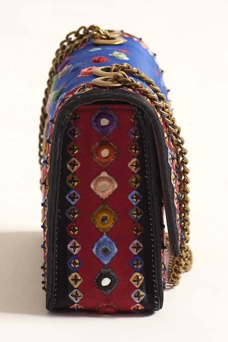 The Garnish Company_Blue Beads, Mirrors Abha Printed Sling Bag _Online_at_Aza_Fashions