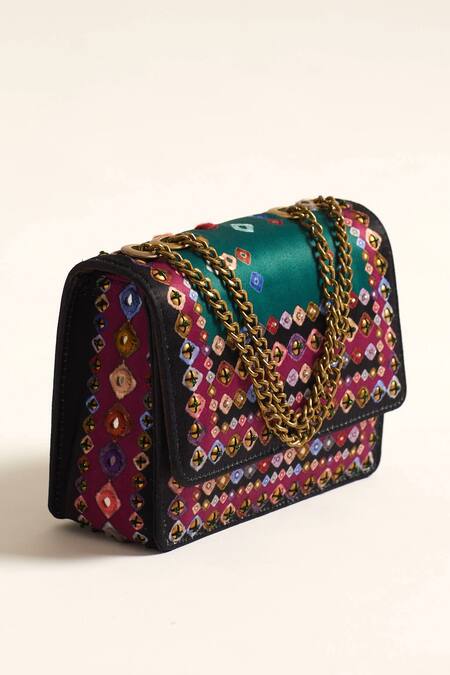 The Garnish Company_Green Beads, Embroidery Aarna Printed Sling Bag _Online_at_Aza_Fashions
