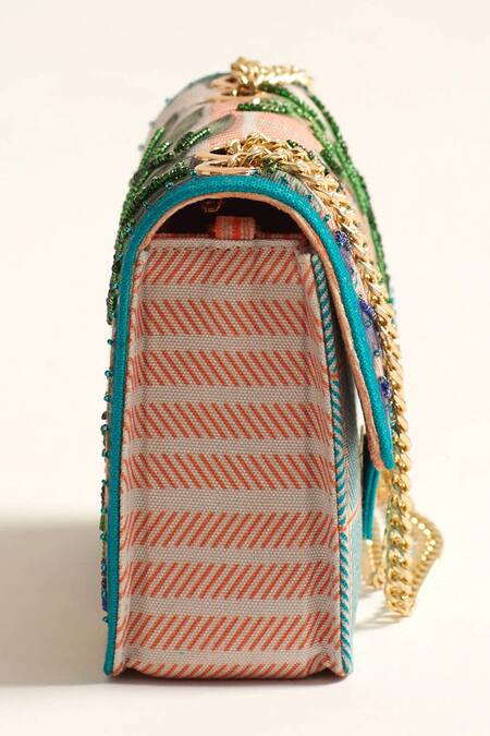 Buy_The Garnish Company_Multi Color Beads, Embroidery Mazu Printed Sling Bag _Online_at_Aza_Fashions