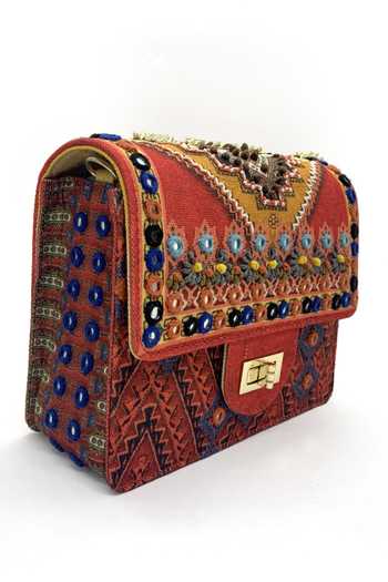 The Garnish Company Red Embroidery, Mirrors Mundra Printed Sling Bag Online at Aza Fashions The Garnish Company_Red Embroidery, Mirrors Mundra Printed Sling Bag _Online_at_Aza_Fashions
