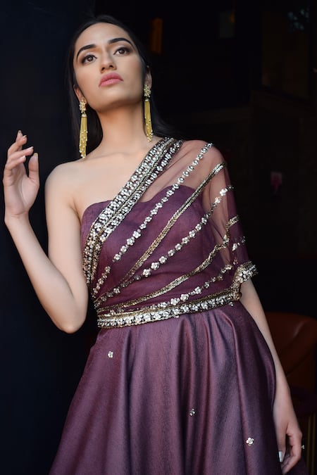 Parul Gandhi One Shoulder Cape Gown 