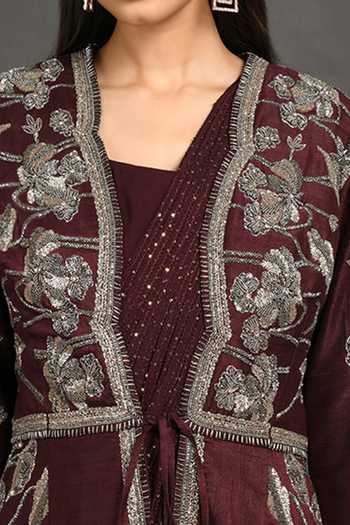 Buy Onaya Maroon Georgette Draped Saree 
