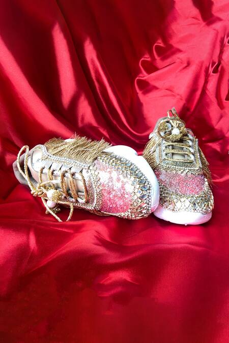Buy_Chal Jooti_Gold Gilded Tsarina Embellished Wedding Sneakers _Online_at_Aza_Fashions