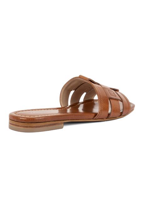 Vanilla Moon_Brown Gabby Cross Patterned Flats_Online_at_Aza_Fashions