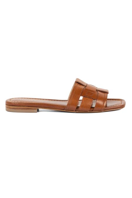 Shop_Vanilla Moon_Brown Gabby Cross Patterned Flats_Online_at_Aza_Fashions