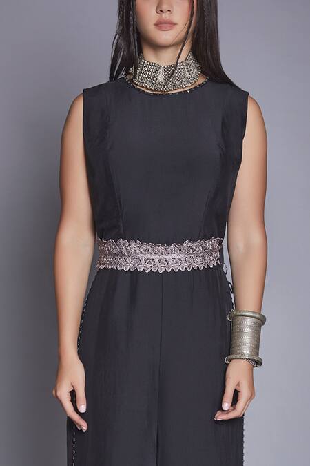 Jade By Monica & Karishma Black Crepe Round Embroidered Jumpsuit Online at Aza Fashions Jade By Monica & Karishma_Black Crepe Round Embroidered Jumpsuit _Online_at_Aza_Fashions