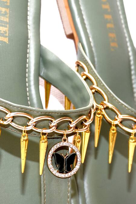 Foot Fuel_Green Gaily Charm Embellished Flats _Online_at_Aza_Fashions