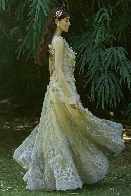 Born Flash_Silver Beads, Sequins Gardenia Floral Embellished Hairband _Online_at_Aza_Fashions