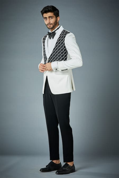 Gargee Designers_Black Polyester Woven Tuxedo Set _Online_at_Aza_Fashions