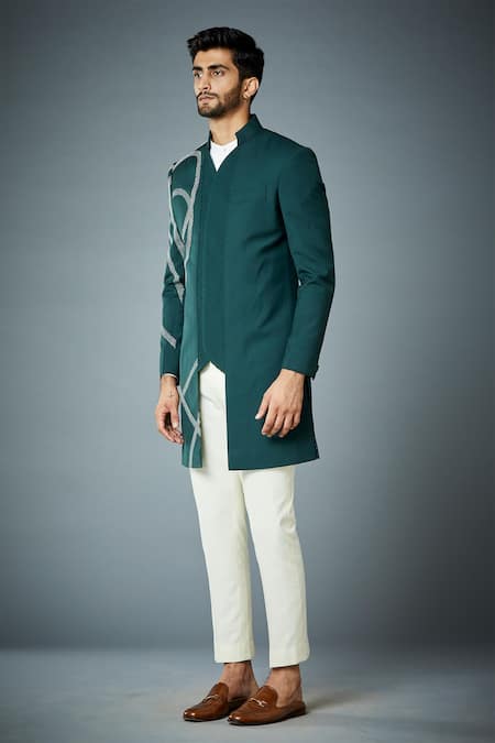 Gargee Designers_Green Polyester Embroidery Viper Bandhgala Set _Online_at_Aza_Fashions