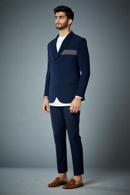 Buy_Gargee Designers_Blue Polyester Wrap Bandhgala Set _Online_at_Aza_Fashions