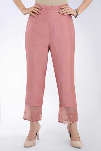 Buy_Asaga_Pink Cotton Pant Mul Cotton Dupatta Organza, Kurta Chanderi Silk Round Set _Online_at_Aza_Fashions