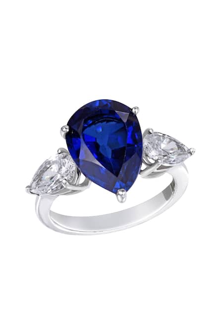 DIOSA PARIS JEWELLERY Silver Plated Swarovski Zirconia Stone Pear Ring 