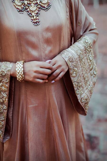 Shop Gul By Aishwarya Beige Habutai , Organza Floral, Embroidered Anarkali With Dupatta Online at Aza Fashions Shop_Gul By Aishwarya_Beige Habutai , Organza Floral, Embroidered Anarkali With Dupatta _Online_at_Aza_Fashions