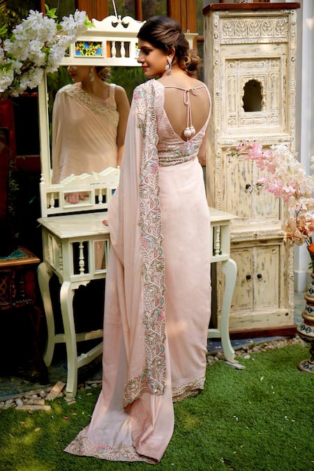 Shop Gul By Aishwarya Pink Crepe, Sequin Georgette Cutdana, Floral, Embroidered Saree With Blouse at Aza Fashions Shop_Gul By Aishwarya_Pink Crepe, Sequin Georgette Cutdana, Floral, Embroidered Saree With Blouse _at_Aza_Fashions