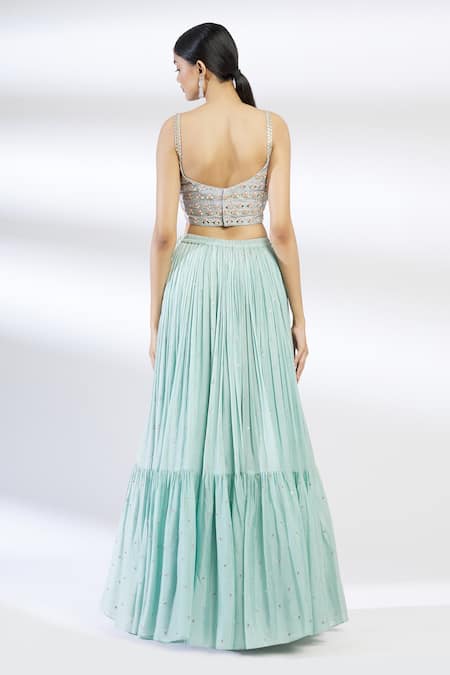 Shop Chamee And Palak Green Blended Georgette Embroidered Silk Lehenga Set at Aza Fashions Shop_Chamee And Palak_Green Blended Georgette Embroidered Silk Lehenga Set _at_Aza_Fashions