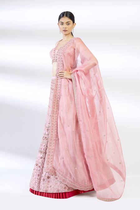 Buy Chamee And Palak Pink Raw Silk, Organza Embroidered Lehenga Set Online at Aza Fashions Buy_Chamee And Palak_Pink Raw Silk, Organza Embroidered Lehenga Set _Online_at_Aza_Fashions
