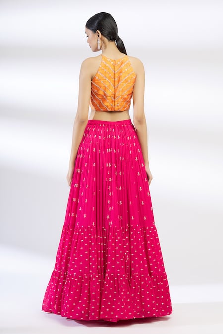 Shop Chamee And Palak Pink Raw Silk, Net, Blended Georgette Embroidered Lehenga Set at Aza Fashions Shop_Chamee And Palak_Pink Raw Silk, Net, Blended Georgette Embroidered Lehenga Set _at_Aza_Fashions