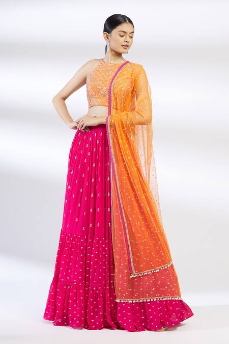 Buy Chamee And Palak Pink Raw Silk, Net, Blended Georgette Embroidered Lehenga Set Online at Aza Fashions Buy_Chamee And Palak_Pink Raw Silk, Net, Blended Georgette Embroidered Lehenga Set _Online_at_Aza_Fashions