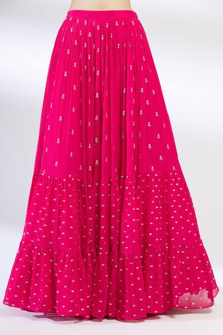 Shop Chamee And Palak Pink Raw Silk, Net, Blended Georgette Embroidered Lehenga Set Online at Aza Fashions Shop_Chamee And Palak_Pink Raw Silk, Net, Blended Georgette Embroidered Lehenga Set _Online_at_Aza_Fashions