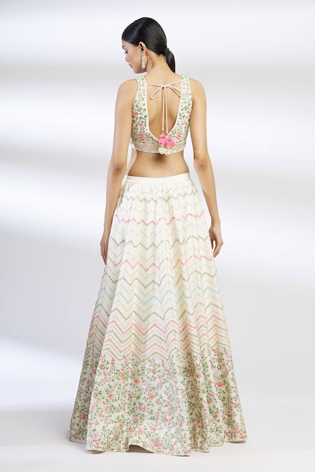 Shop Chamee And Palak White Net, Dupion Silk Embroidered Lehenga Set at Aza Fashions Shop_Chamee And Palak_White Net, Dupion Silk Embroidered Lehenga Set _at_Aza_Fashions