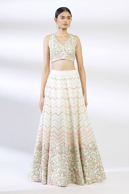Chamee And Palak White Net, Dupion Silk Embroidered Lehenga Set Online at Aza Fashions Chamee And Palak_White Net, Dupion Silk Embroidered Lehenga Set _Online_at_Aza_Fashions