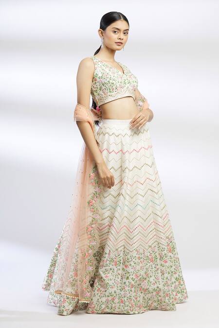 Buy Chamee And Palak White Net, Dupion Silk Embroidered Lehenga Set Online at Aza Fashions Buy_Chamee And Palak_White Net, Dupion Silk Embroidered Lehenga Set _Online_at_Aza_Fashions