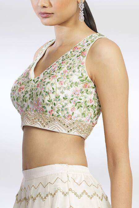 Chamee And Palak White Net, Dupion Silk Embroidered Lehenga Set at Aza Fashions Chamee And Palak_White Net, Dupion Silk Embroidered Lehenga Set _at_Aza_Fashions