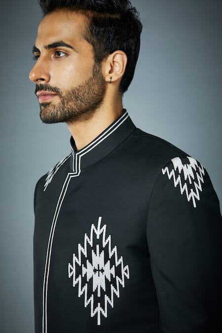 Gargee Designers_Black Jacket  Poly Wool, Kurta And Pant  Cotton Embroidered Bandhgala & Set _at_Aza_Fashions