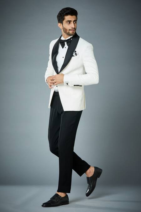 Buy_Gargee Designers_White Jacket Embossed , Pant Floral Tuxedo And Set_Online_at_Aza_Fashions